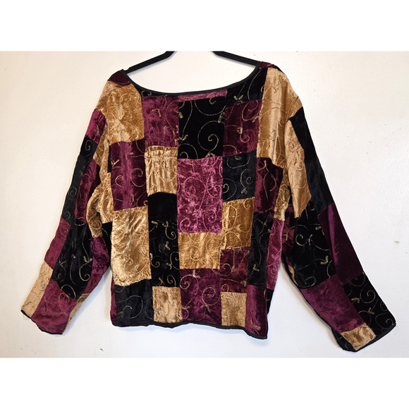 Marisol Patchwork Velour Jacket Top PLUS Sz 2X Embroidered *FLAW Boho Hippie 90s - Picture 8 of 16
